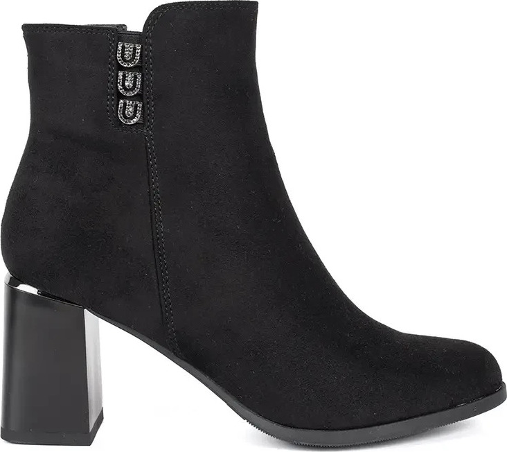 Semišové čierne členkové topánky na stĺpikovom podpätku JC103B Veľkosť: 37