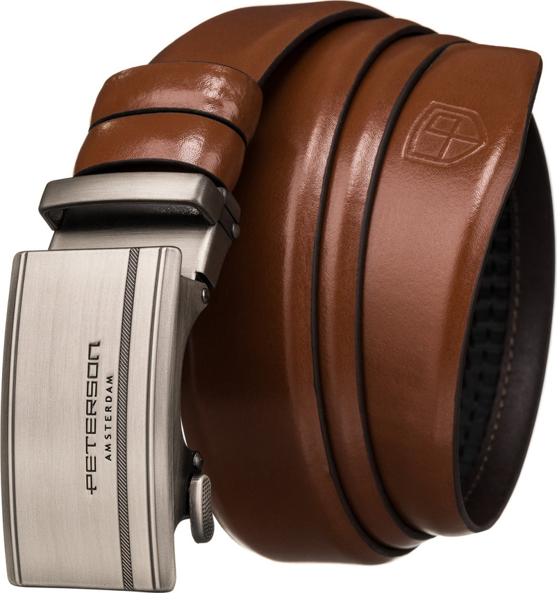 Peterson hnedý elegantný opasok so striebornou sponou PTN A006 BROWN Veľkosť: 105