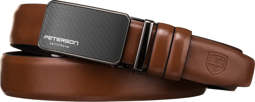 Peterson hnedý elegantný opasok s čiernou sponou PTN A002 BROWN Veľkosť: 95