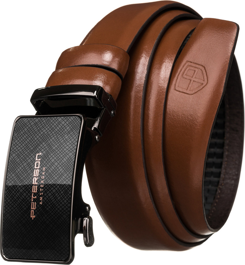 Peterson hnedý pánsky opasok s čiernou sponou PTN A001 BROWN Veľkosť: 105