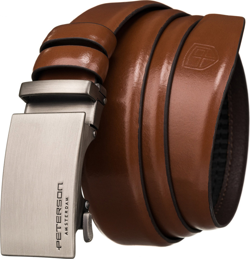 Peterson hnedý elegantný opasok so striebornou sponou PTN A005 BROWN Veľkosť: 105