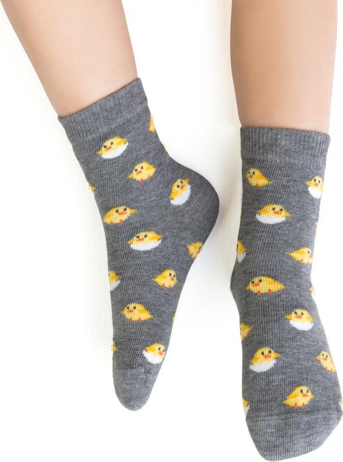 Sivé chlapčenské ponožky s veľkonočným motívom Art.138 KR370, GRAY MELANGE Veľkosť: 23/25