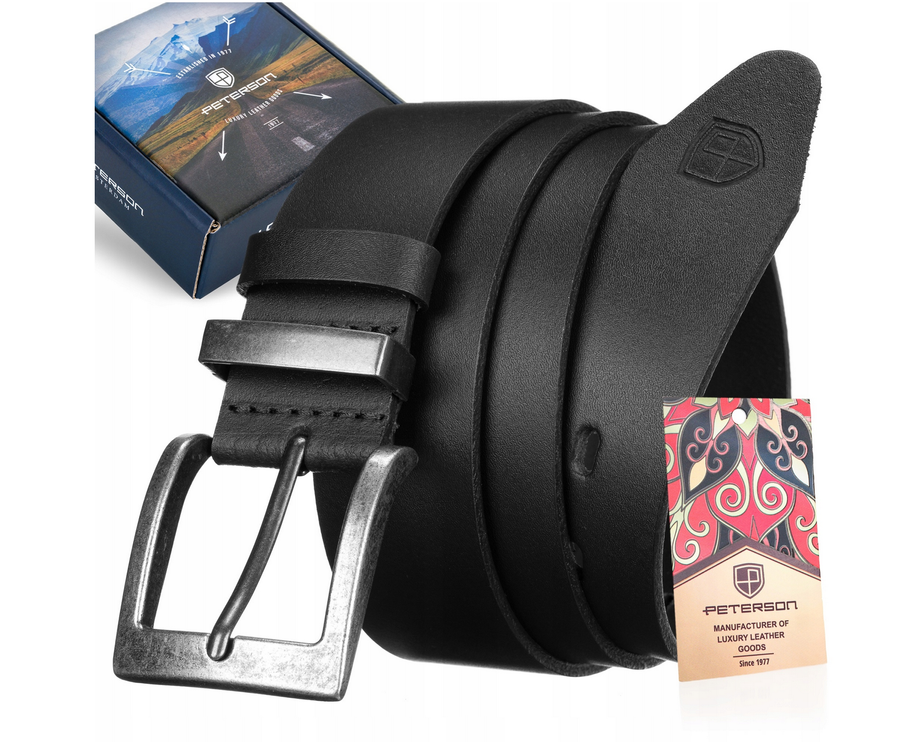 Peterson Pánsky kožený klasický opasok - čierny PTN SSK-2 black Veľkosť: 100