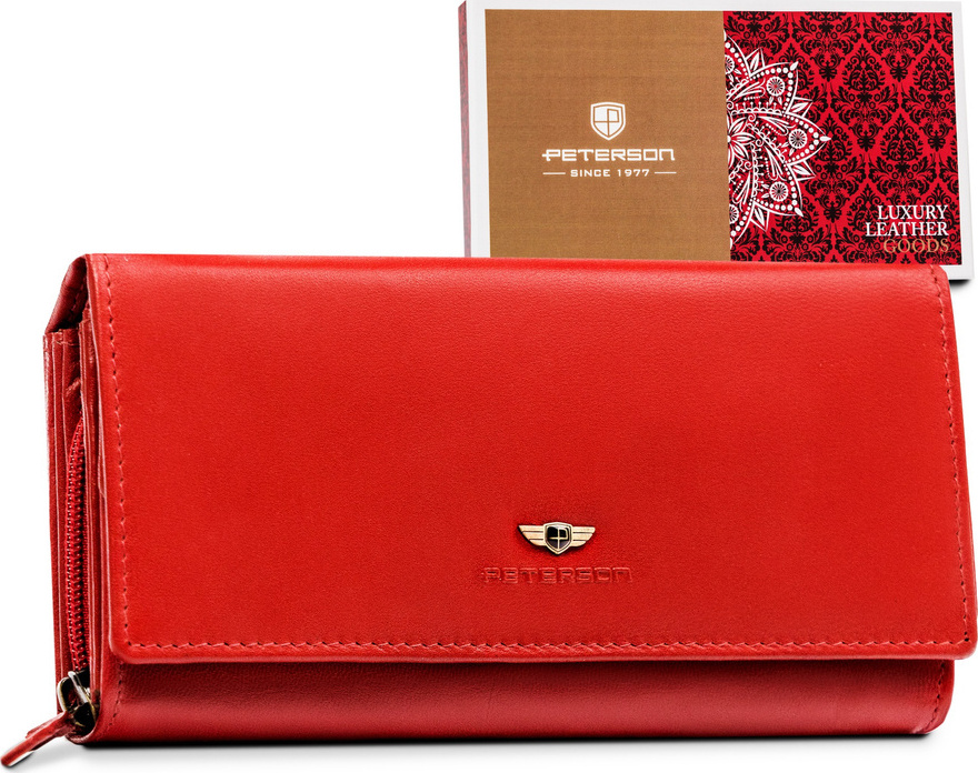 Peterson Červená hladká kožená peňaženka Y359 [DH] PTN 439-GON-5996 RED Veľkosť: ONE SIZE