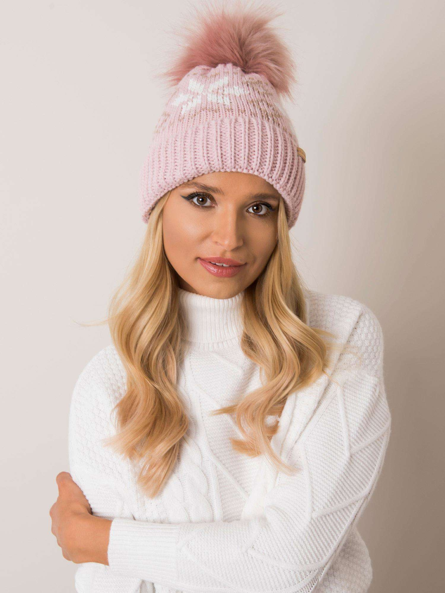 Dámska ružová čiapka s brmbolcom JK-CZ-17,53-pink Veľkosť: ONE SIZE