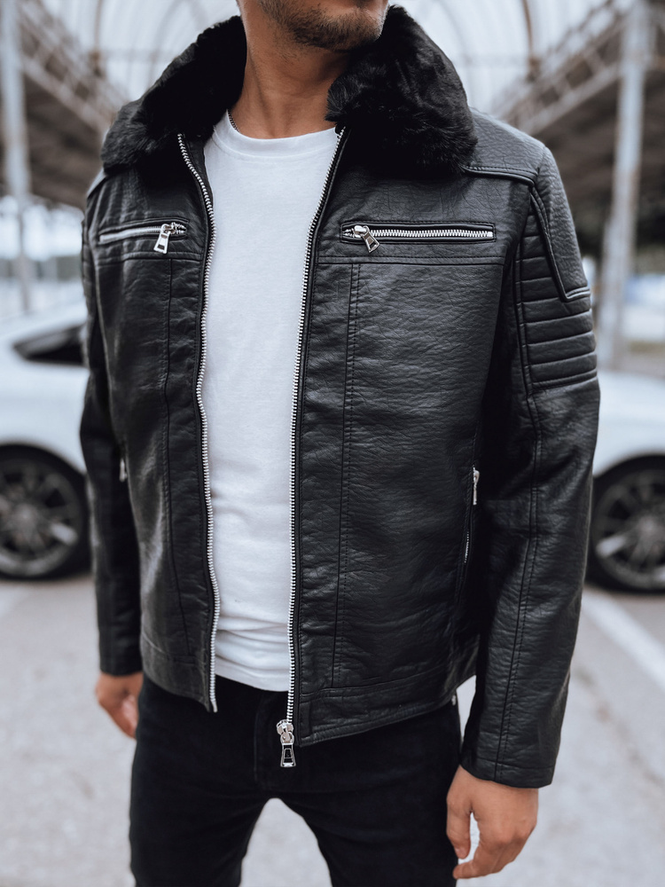 Pánska čierna koženková bunda TX4710 Veľkosť: M