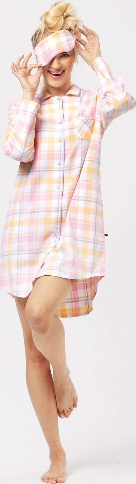 Ružovo-žltá károvaná flanelová nočná košeľa Key Flanela LND 486 B24 Flanela dł/r S-XL Veľkosť: M