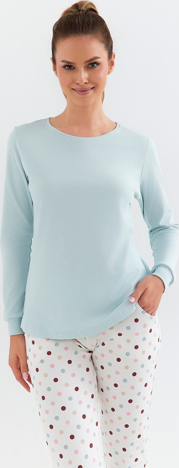 Dlhé pyžamo s mintovým topom a nohavicami s bodkami Cana Interlock 433 dł/r S-XL Veľkosť: L