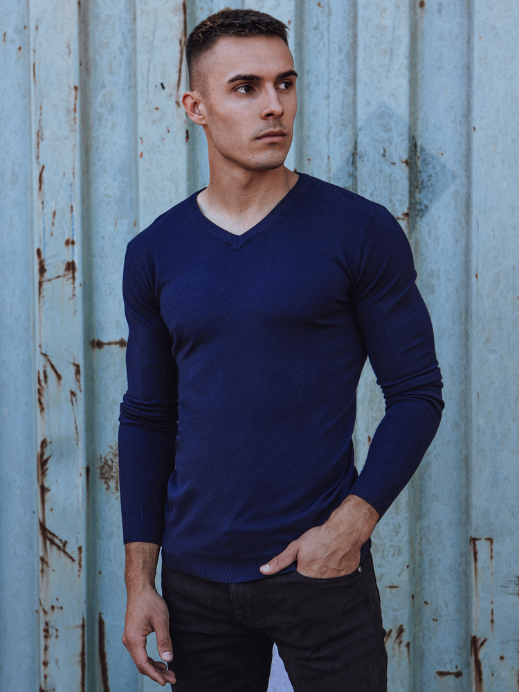 Modrý pánsky sveter s výstrihom do V WX1915 Veľkosť: M