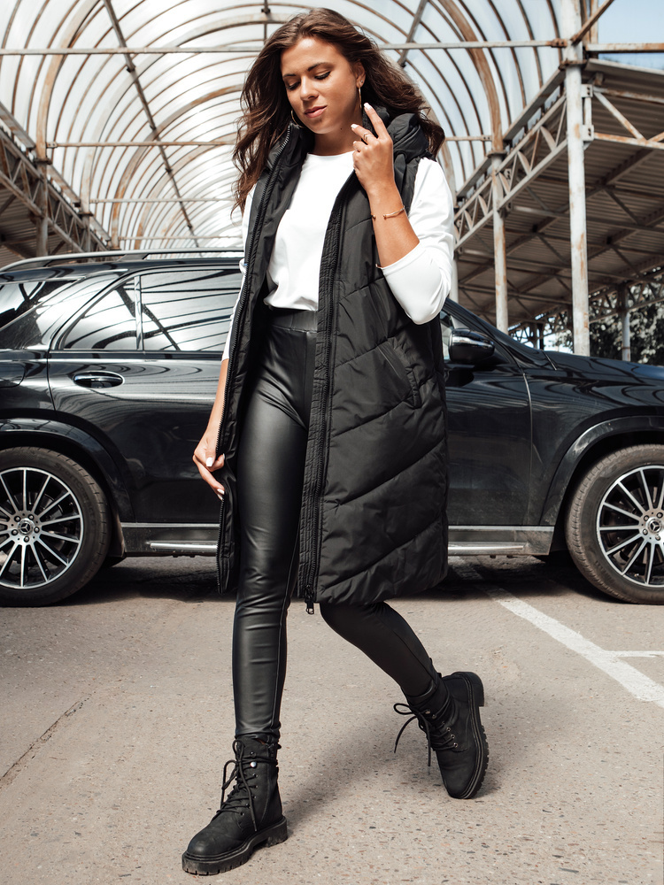 Dámska čierna dlhá prešívaná vesta LIDMAN TY4561 Veľkosť: M