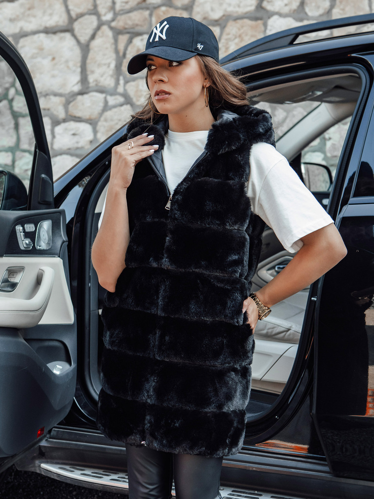 Čierna dámska kožúšková vesta ASHTON TY4543 Veľkosť: S