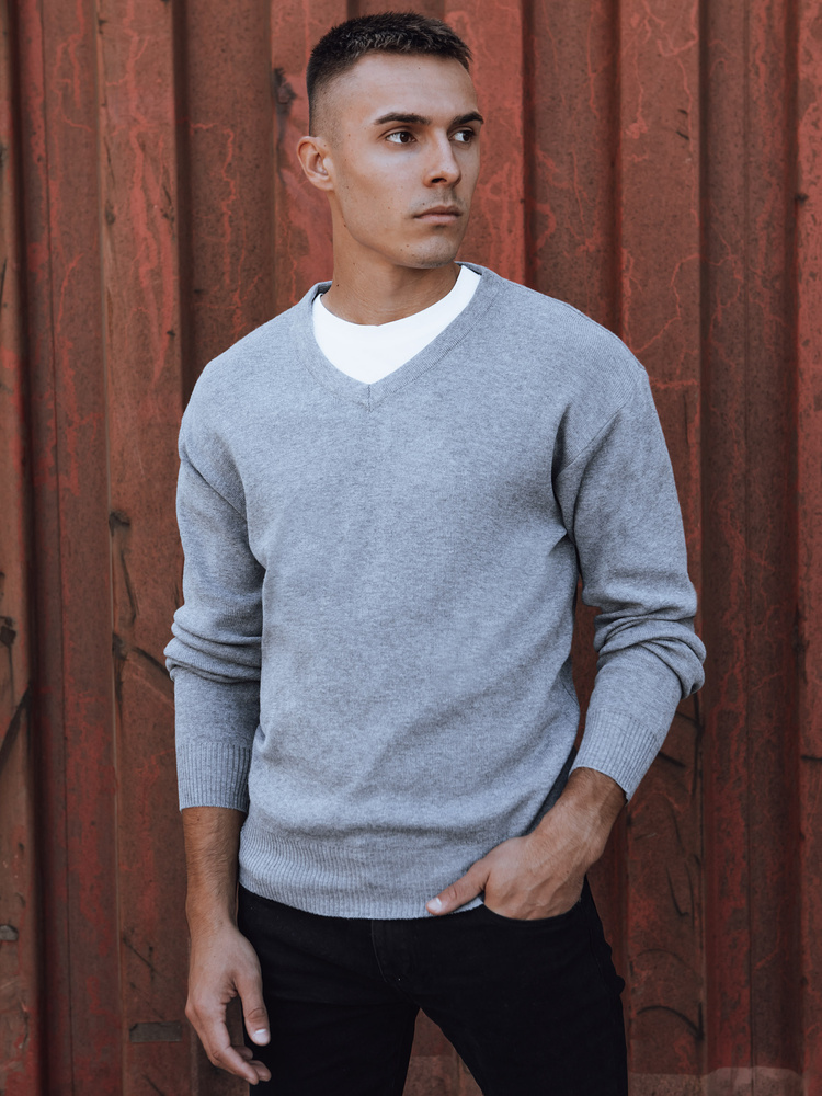 Svetlosivý pánsky sveter s výstrihom do V WX2201 Veľkosť: 2XL