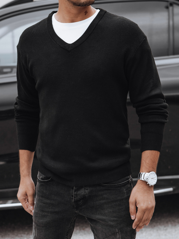 Pánsky čierny sveter s výstrihom do V WX2203 Veľkosť: L