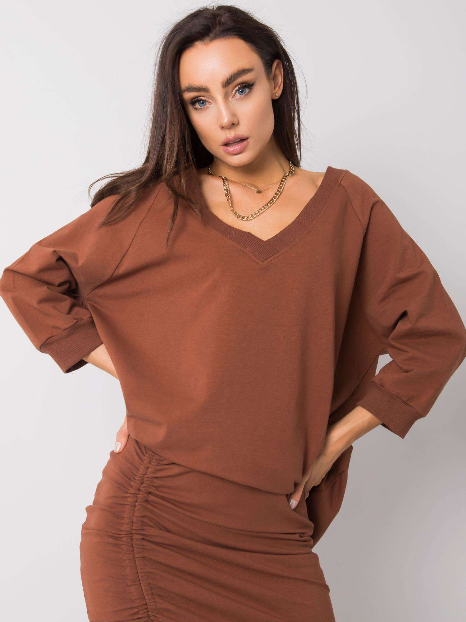 Hnedá voľná mikina RV-BL-5676.09-brown Veľkosť: S/M