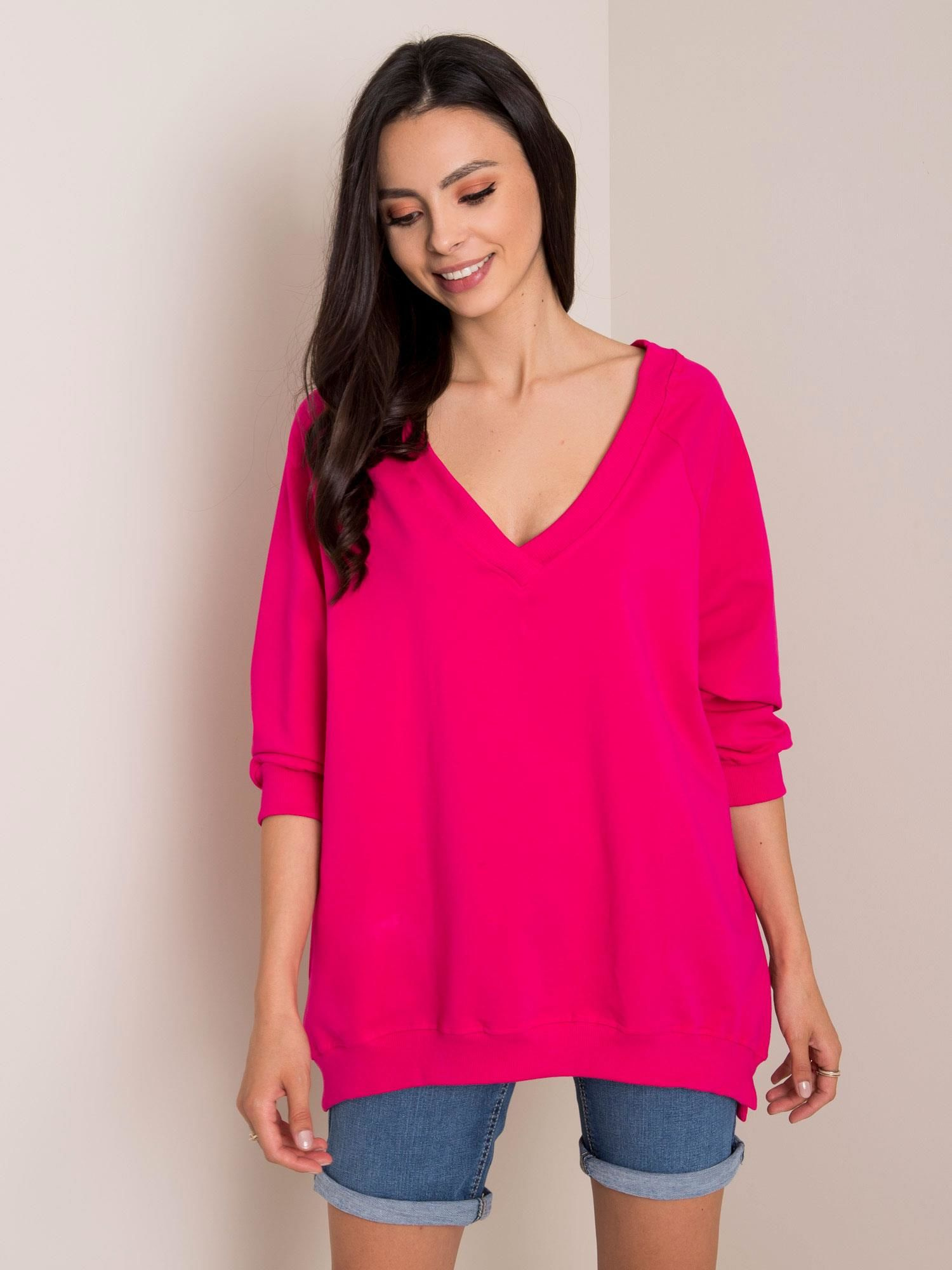 Ružová dámska mikina RV-BL-5676.09-dark pink Veľkosť: S/M