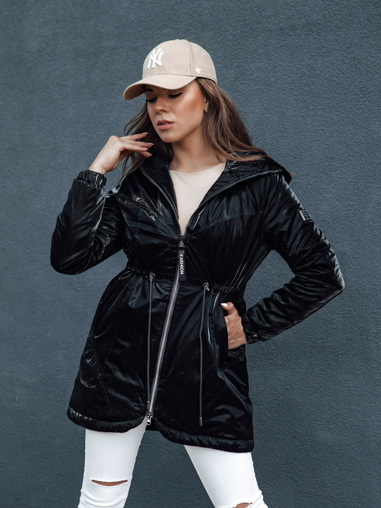 Čierna dámska prechodná parka s kapucňou HENRY TY4496 Veľkosť: S