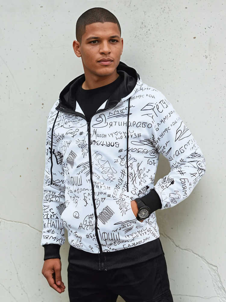 Pánska biela mikina na zips s kapucňou BX5749 Veľkosť: M