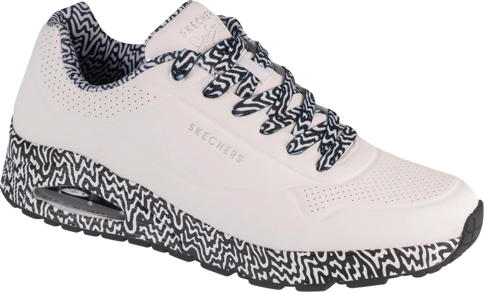 Bielo-čierne pánske tenisky Skechers Uno - Stark Mini Drip 183518-WBK Veľkosť: 44
