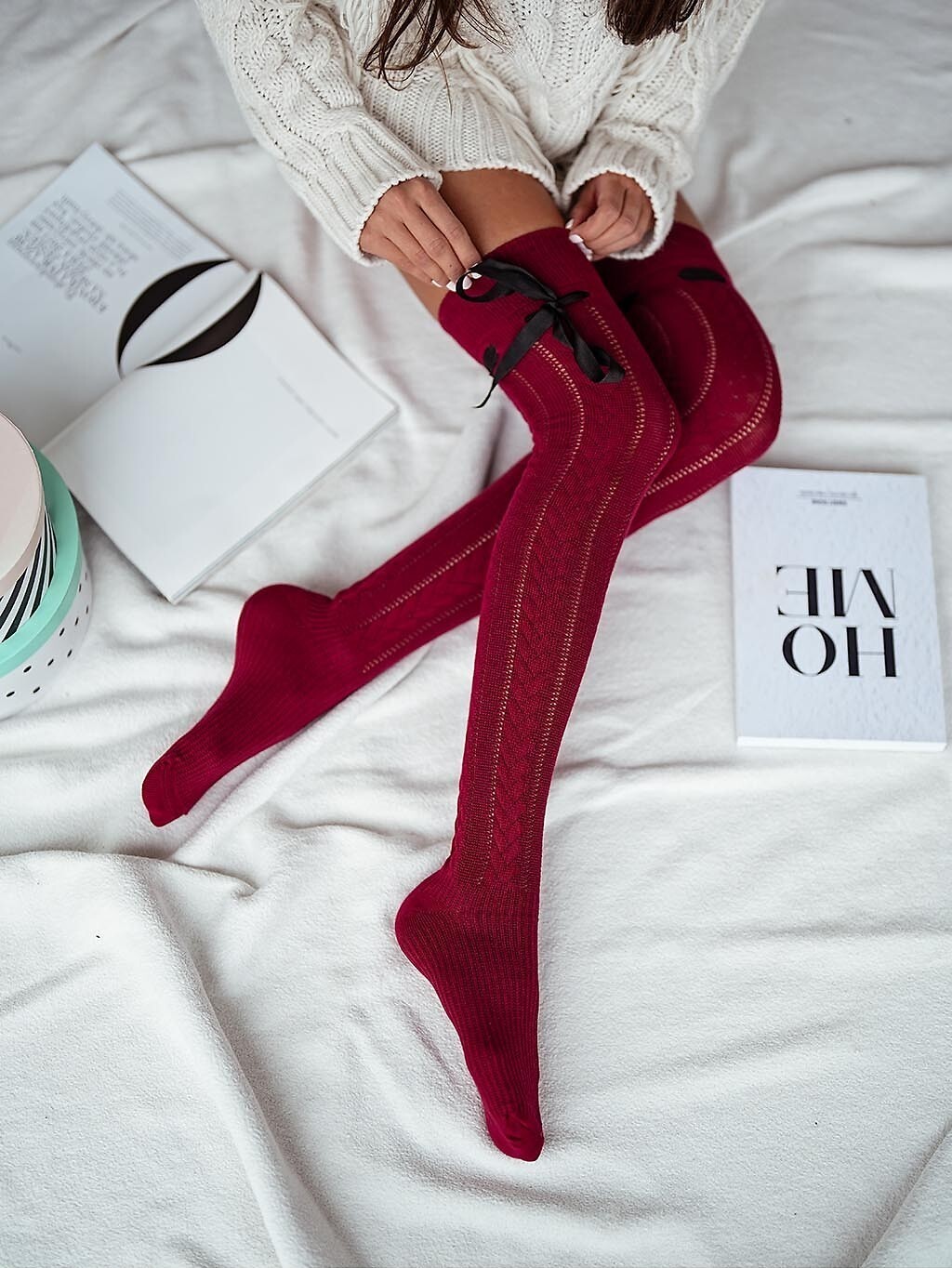 Nadkolienky s mašľou Milena Vera 0835-001 37-41 Veľkosť: 37-41, Barva: Vínová