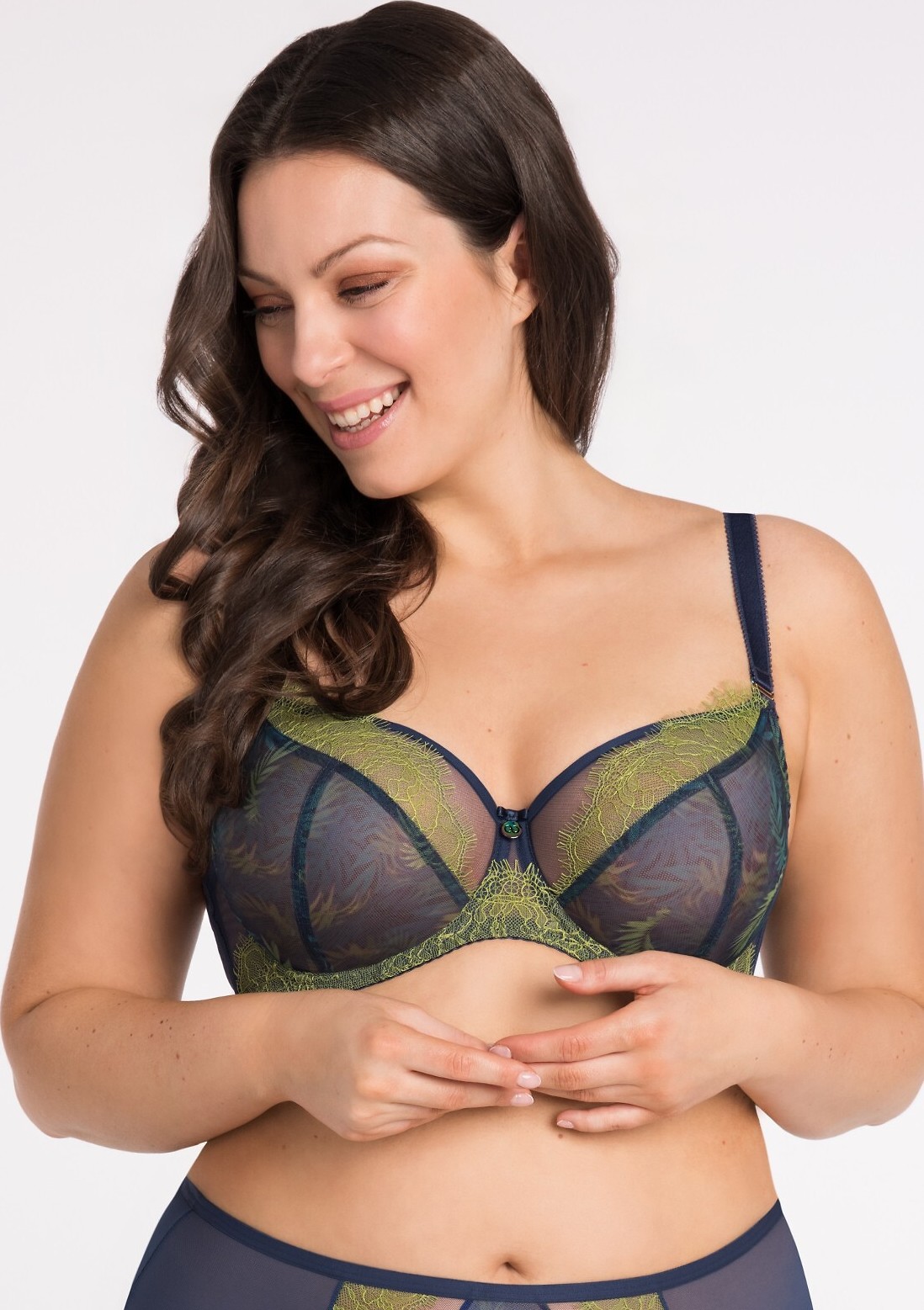 Modro-zelená mäkká podprsenka z čipky Gorsenia Arianna K 798 Arianna Veľkosť: 80E