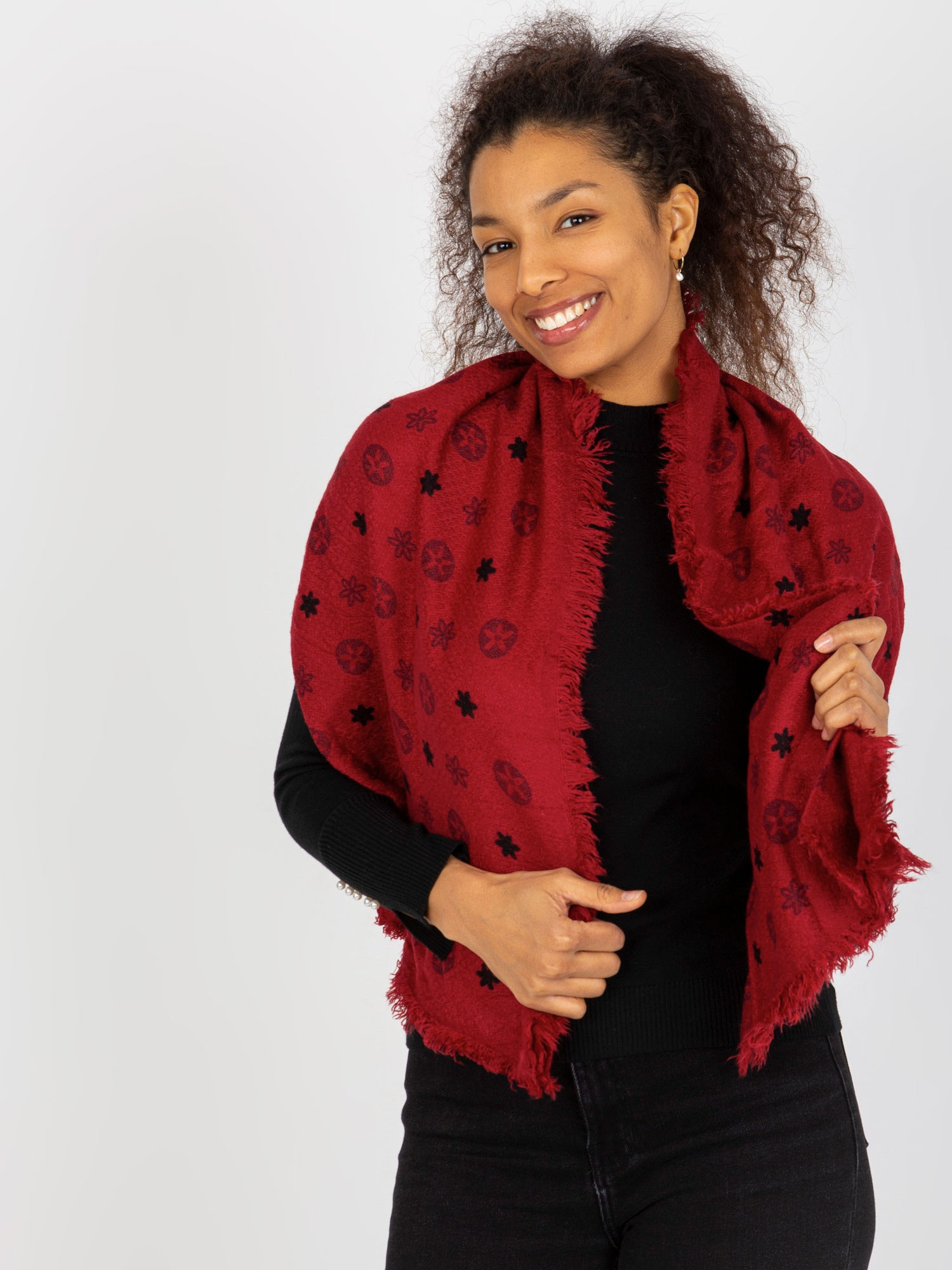 Vínový šál so vzorom -AT-CH-23505-1.55-dark red Veľkosť: ONE SIZE