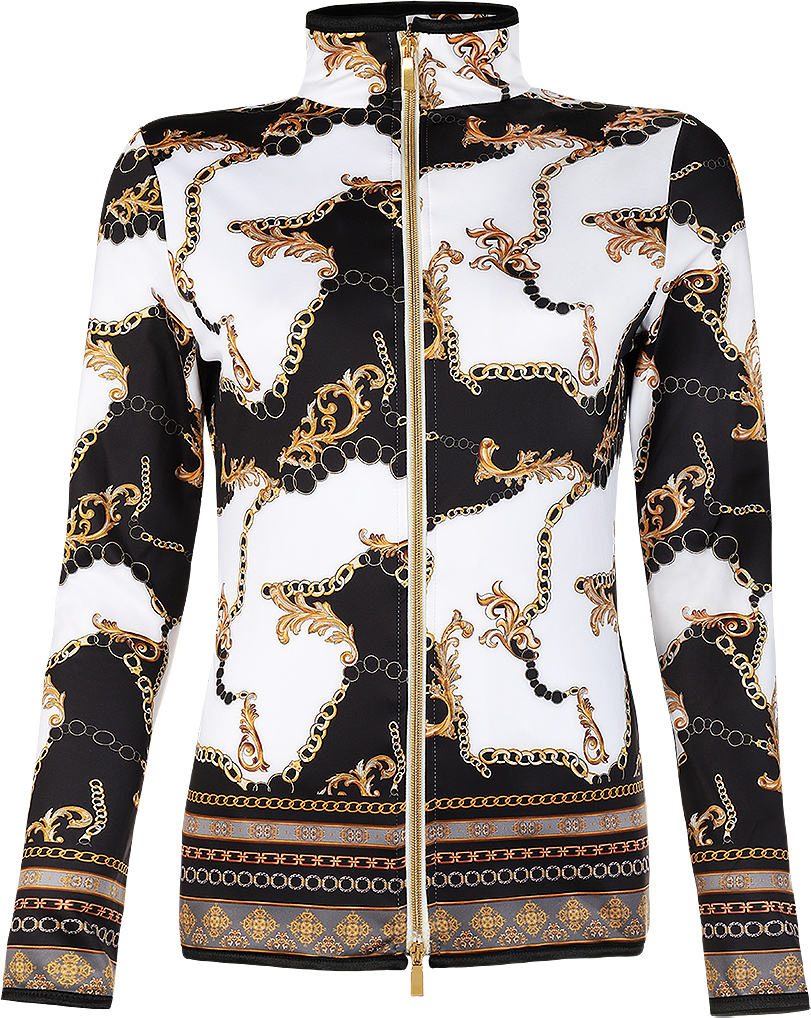 Dámska bielo-čierna luxusná celozapínacia mikina so vzormi Veľkosť: 2XL