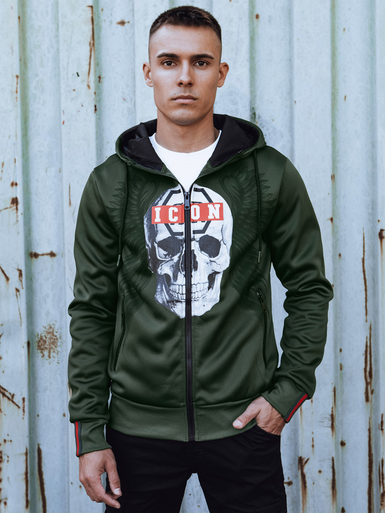 Pánska tmavozelená mikina s potlačou a kapucňou BX5838 Veľkosť: XL