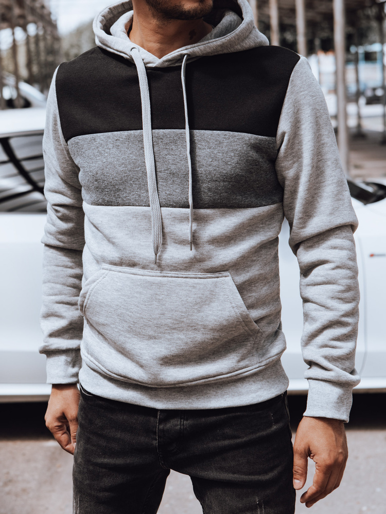 Pánska svetlosivá mikina so sivo-čiernymi pruhmi BX5830 Veľkosť: 2XL