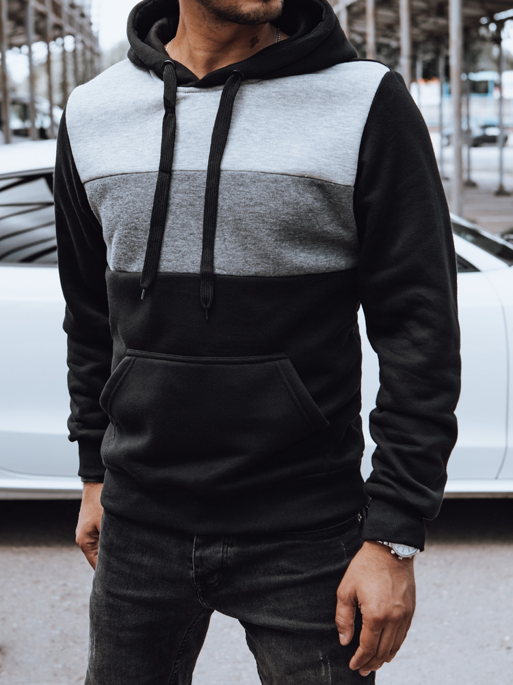 Pánska čierna mikina s bielo-sivými pruhmi BX5822 Veľkosť: 2XL