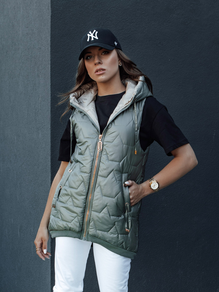 Tmavozelená dámska prešívaná vesta GLITZY TY4456 Veľkosť: S