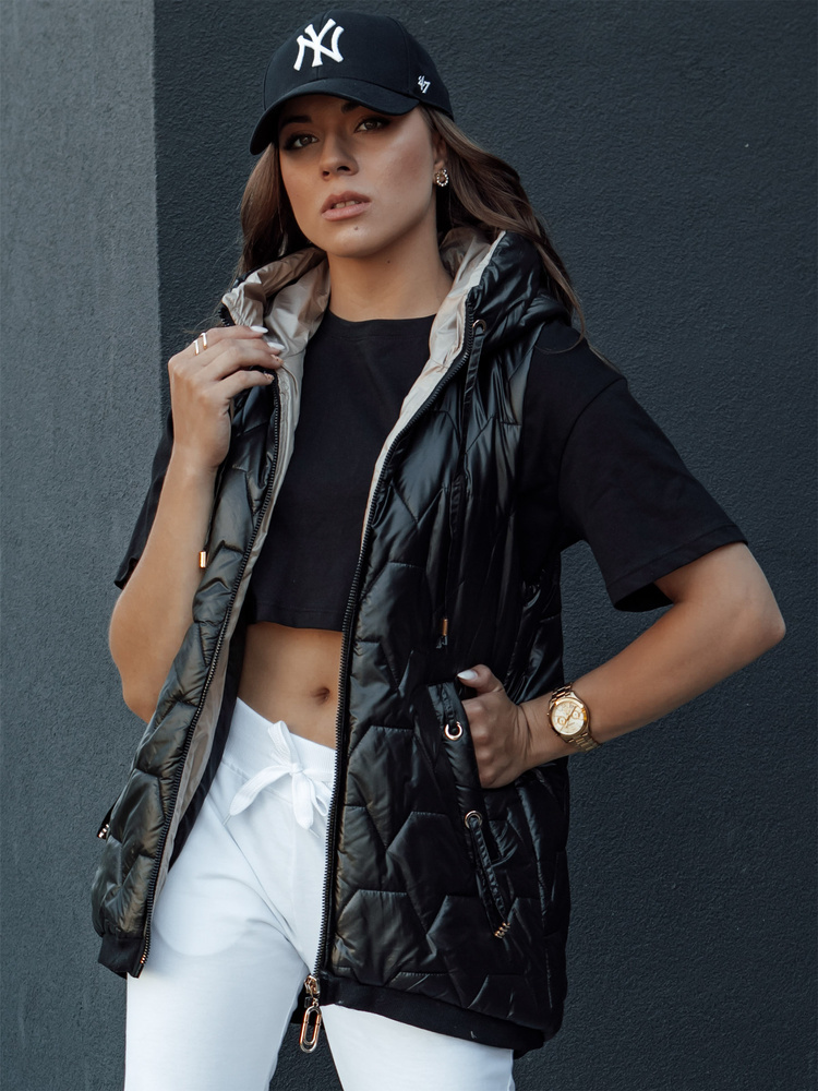 Čierna dámska prešívaná vesta GLITZY TY4447 Veľkosť: S