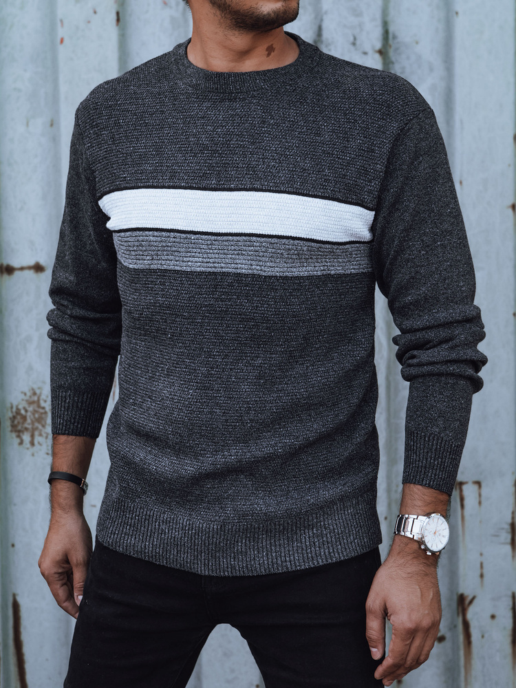 Pánsky tmavosivý sveter s pruhmi na hrudi WX2210 Veľkosť: 2XL