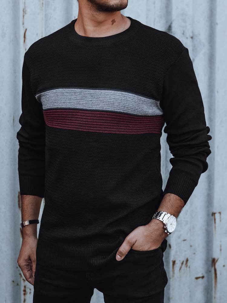 Pánsky čierny sveter s pruhmi na hrudi WX2209 Veľkosť: 2XL