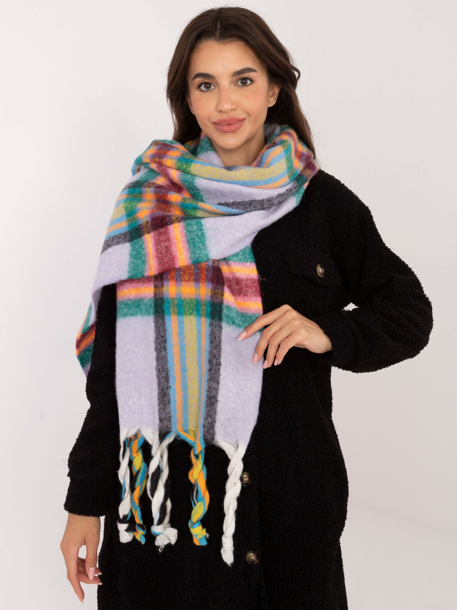 Károvaný teplý šál - sivá/farebná -AT-SZ-231501.03X-grey Veľkosť: ONE SIZE