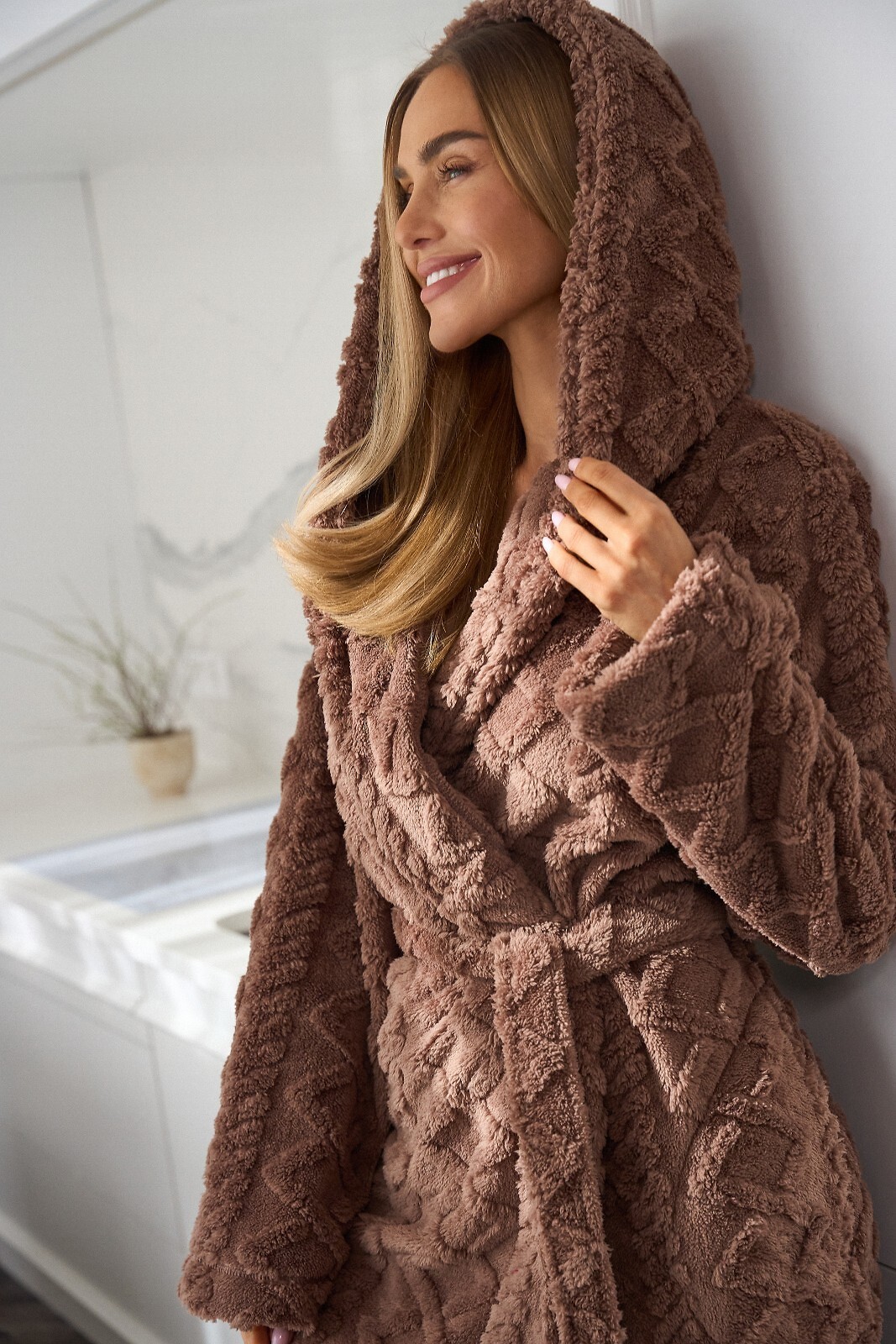 Hebký ružový župan s vrkôčikovým vzorom L&L Geo 2401 Geo S-XL Veľkosť: S, Barva: Čokoládová