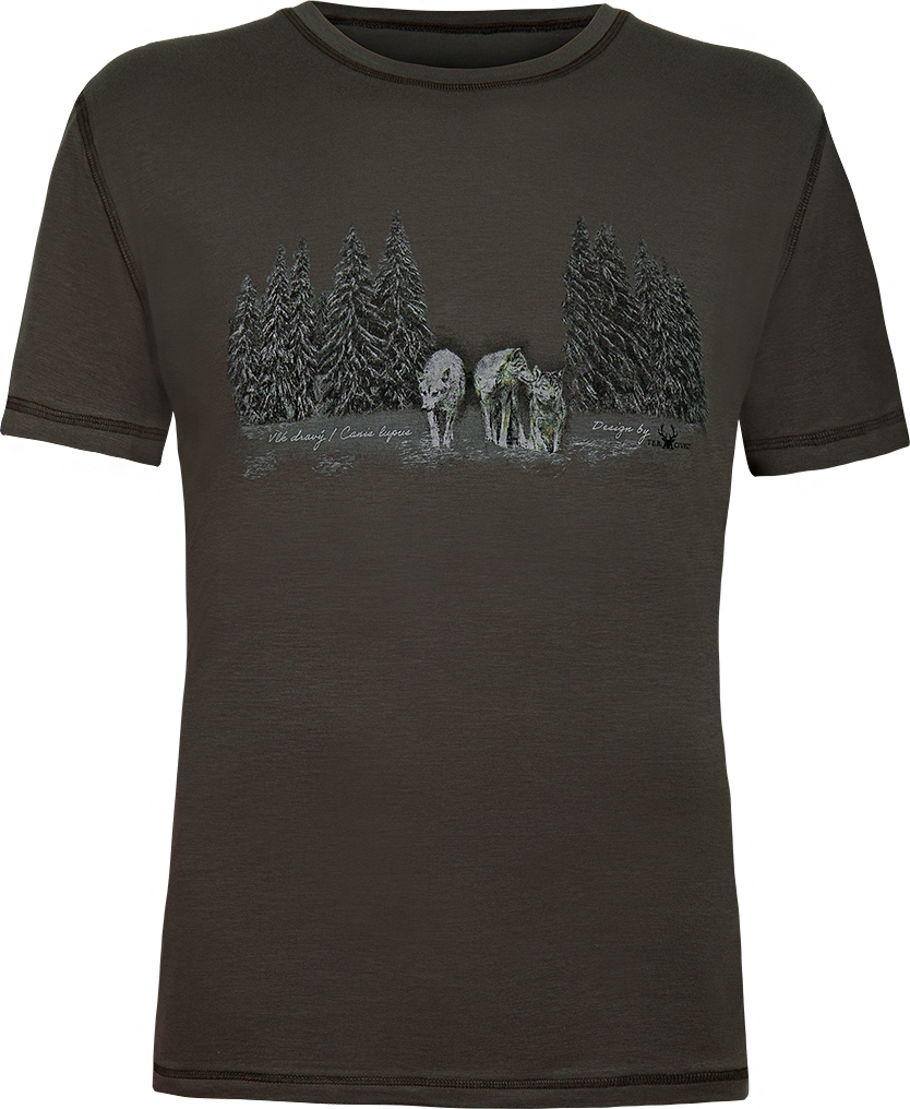 Hnedé pánske tričko s potlačou vlčej svorky Veľkosť: L