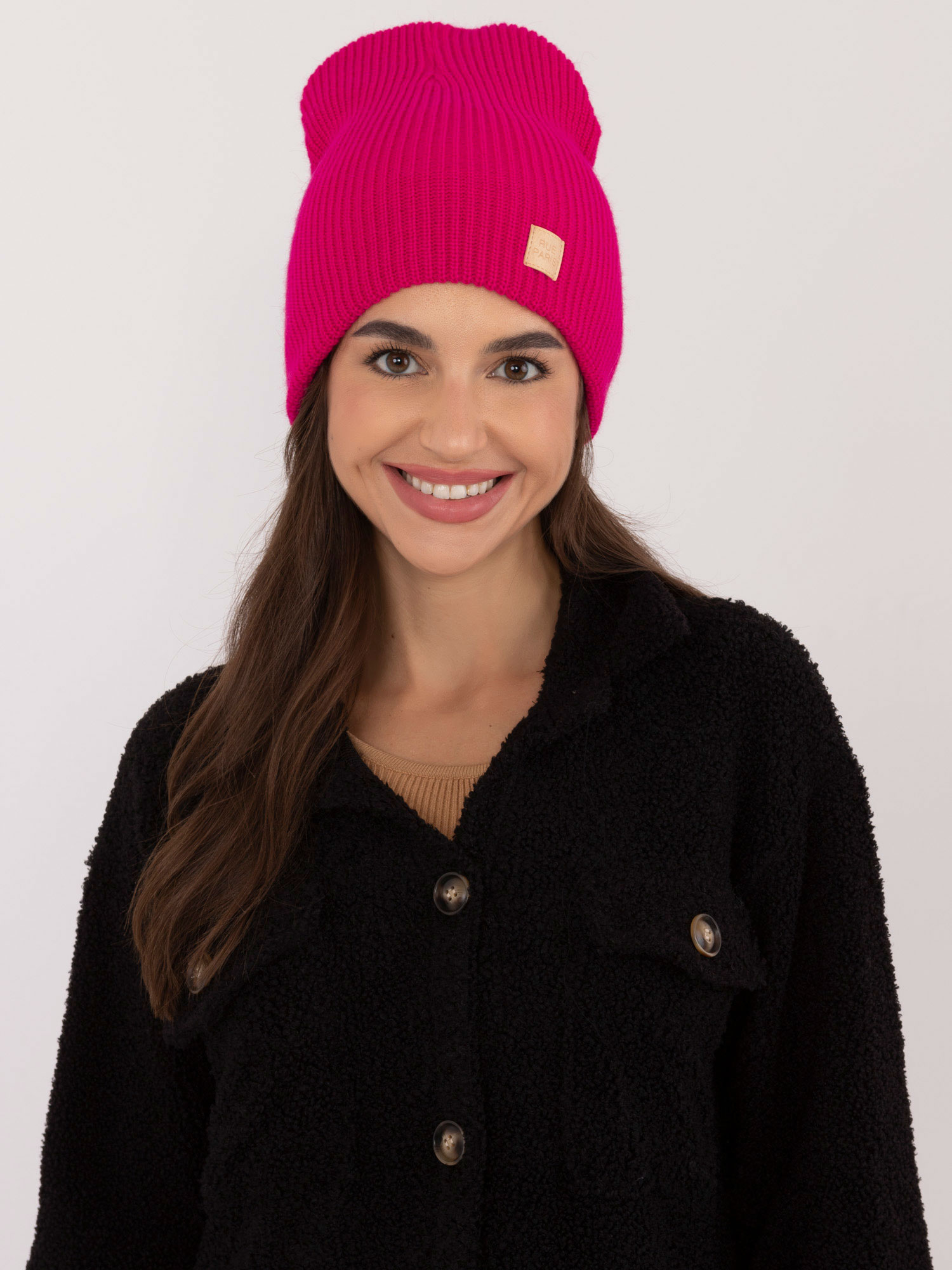 Tmavoružová čiapka s nášivkou PARIS JK-SK-50.25-dark pink Veľkosť: ONE SIZE