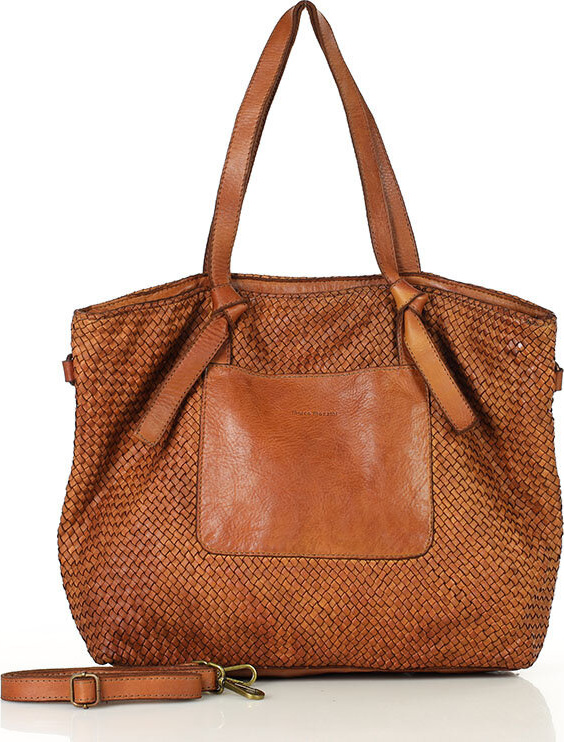 MARCO MAZZINI Originálna dámska hnedá tkaná kožená shopper kabelka (v243b) Veľkosť: ONE SIZE