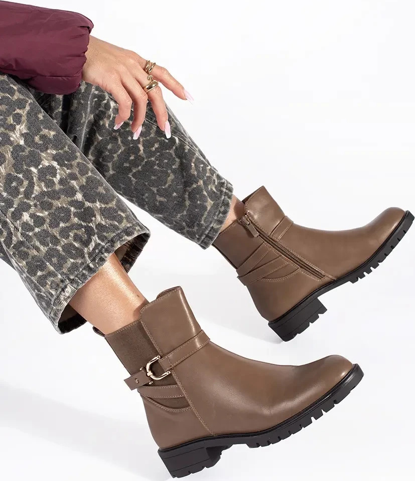 Hnedé vyššie členkové dámske topánky, podpätok 3,5 cm YL162KH Veľkosť: 36