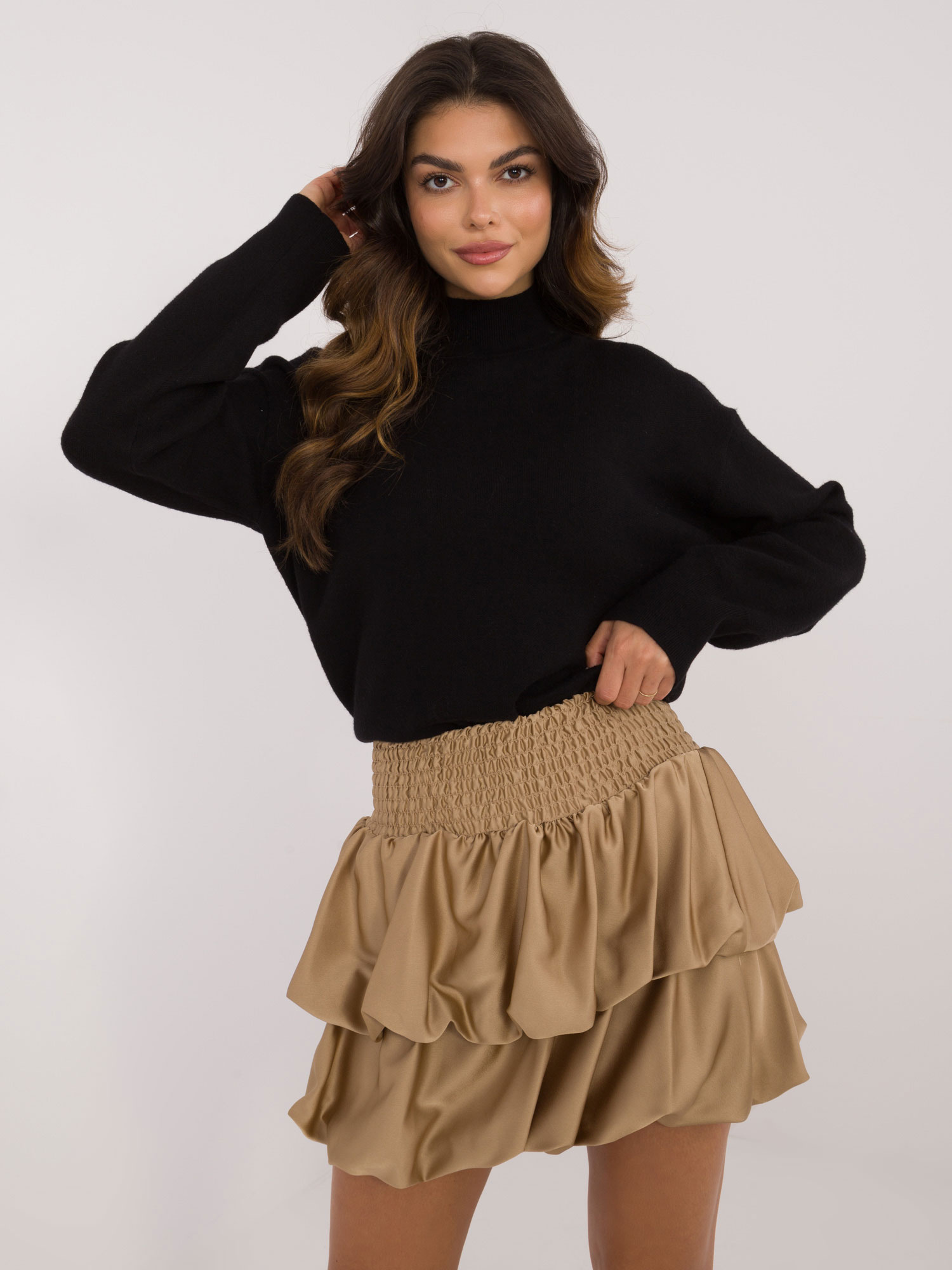 Tmavobéžová mini sukňa s podšívkou DHJ-SD-19820.85-dark beige Veľkosť: ONE SIZE