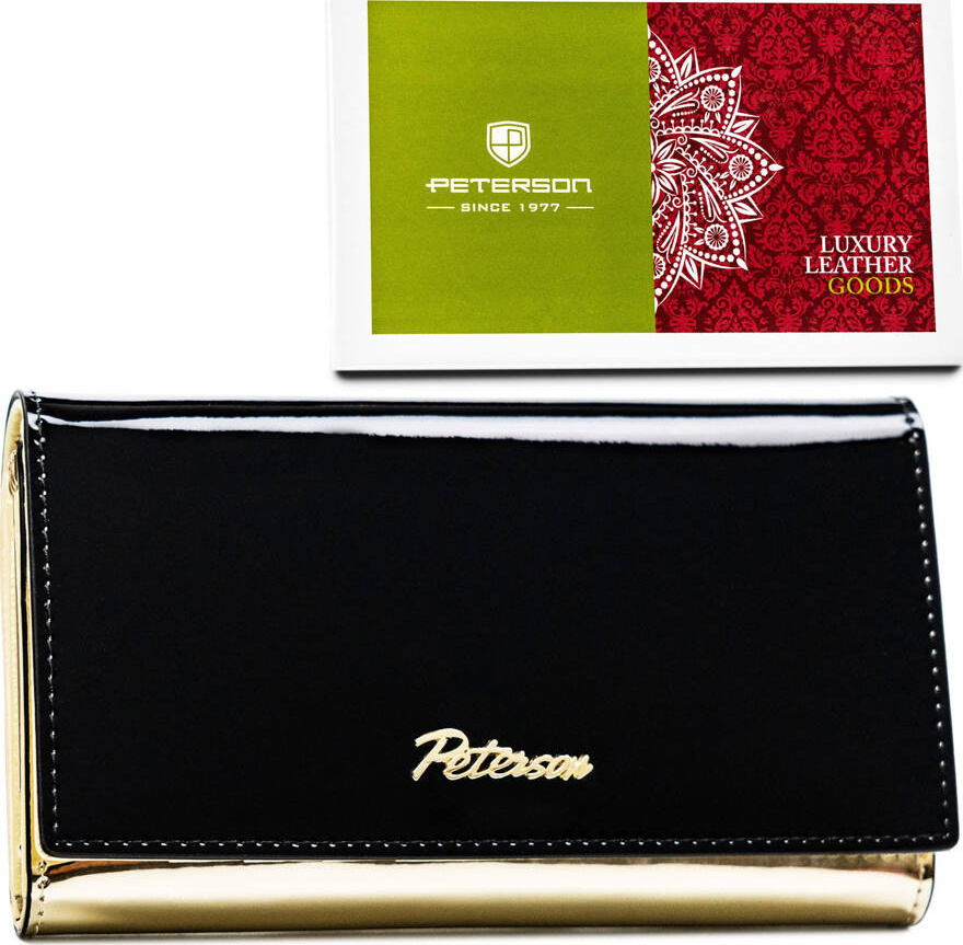 Peterson čierno-zlatá peňaženka s lakovanou textúrou Y696 PTN 1N-466 Veľkosť: ONE SIZE
