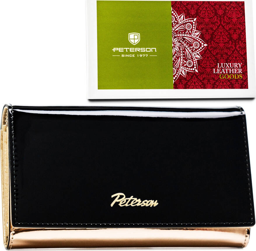 Peterson čierno-zlatá peňaženka s lakovanou textúrou Y694 PTN 1N-466 Veľkosť: ONE SIZE
