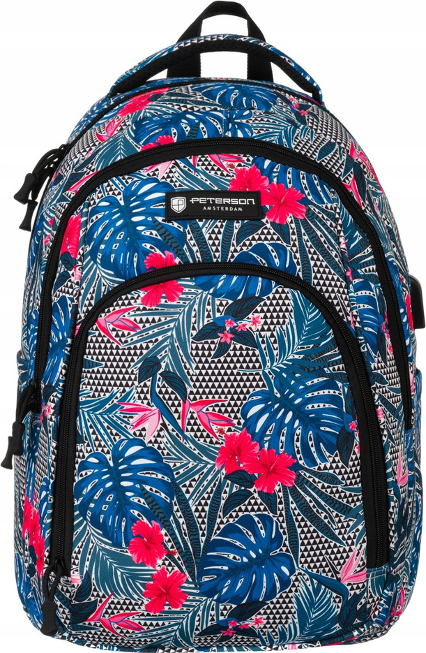 Peterson farebný školský plecniak so vzormi a USB portom PTN 77711-6609 PRT-8 Veľkosť: ONE SIZE