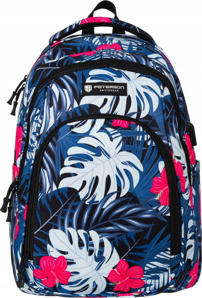 Peterson farebný školský batoh s potlačou a USB portom PTN 77711-6623 PRT-1 Veľkosť: ONE SIZE