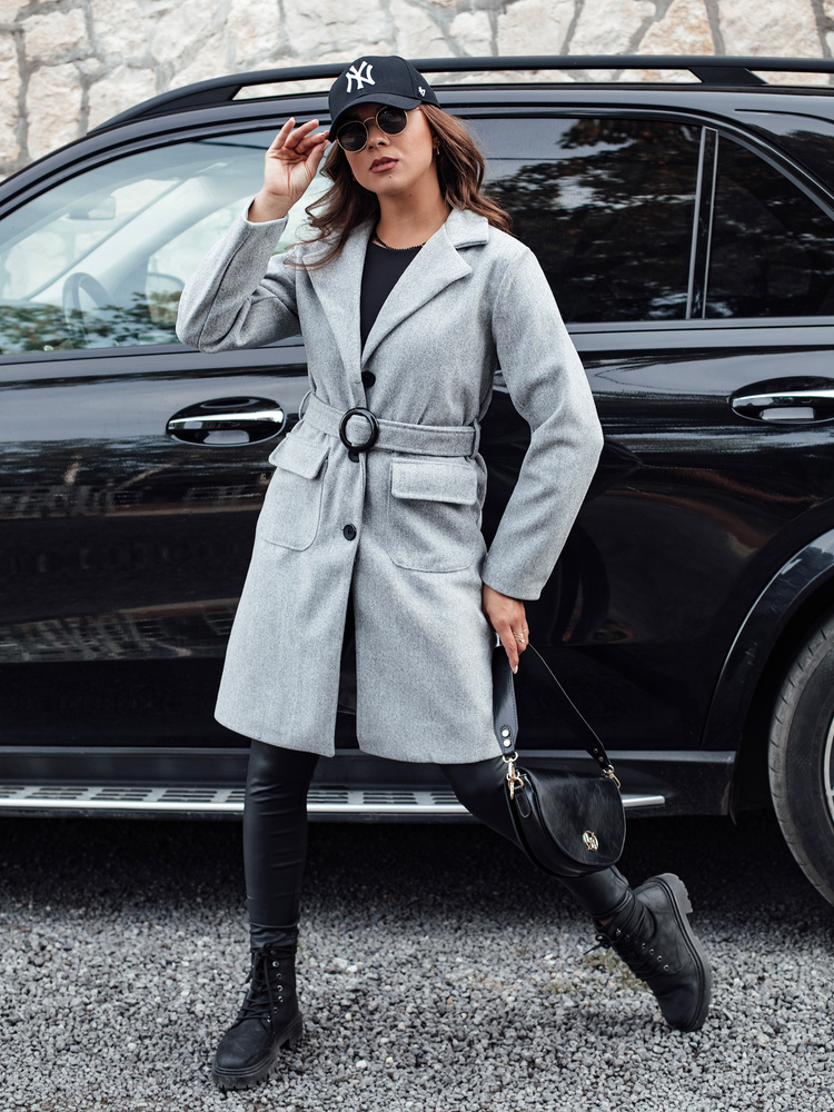 Sivý dámsky jednoradový jesenný kabát SCHERMI NY0668 Veľkosť: ONE SIZE