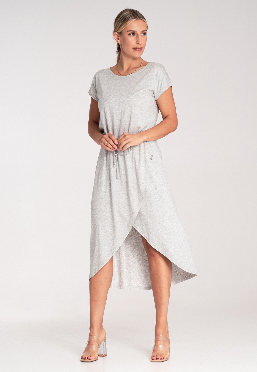 Dámske sivé ležérne viskózové šaty M1041 Grey-Melange Veľkosť: M