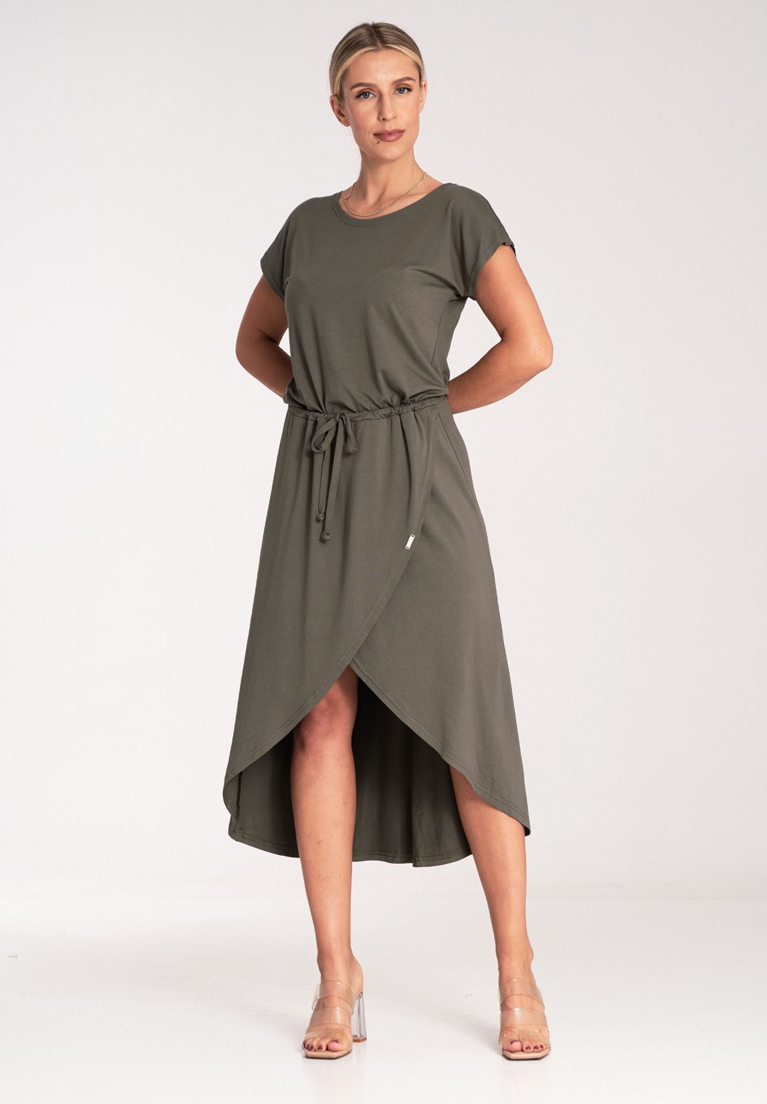 Dámske olivové ležérne viskózové šaty M1041 Olive Veľkosť: S
