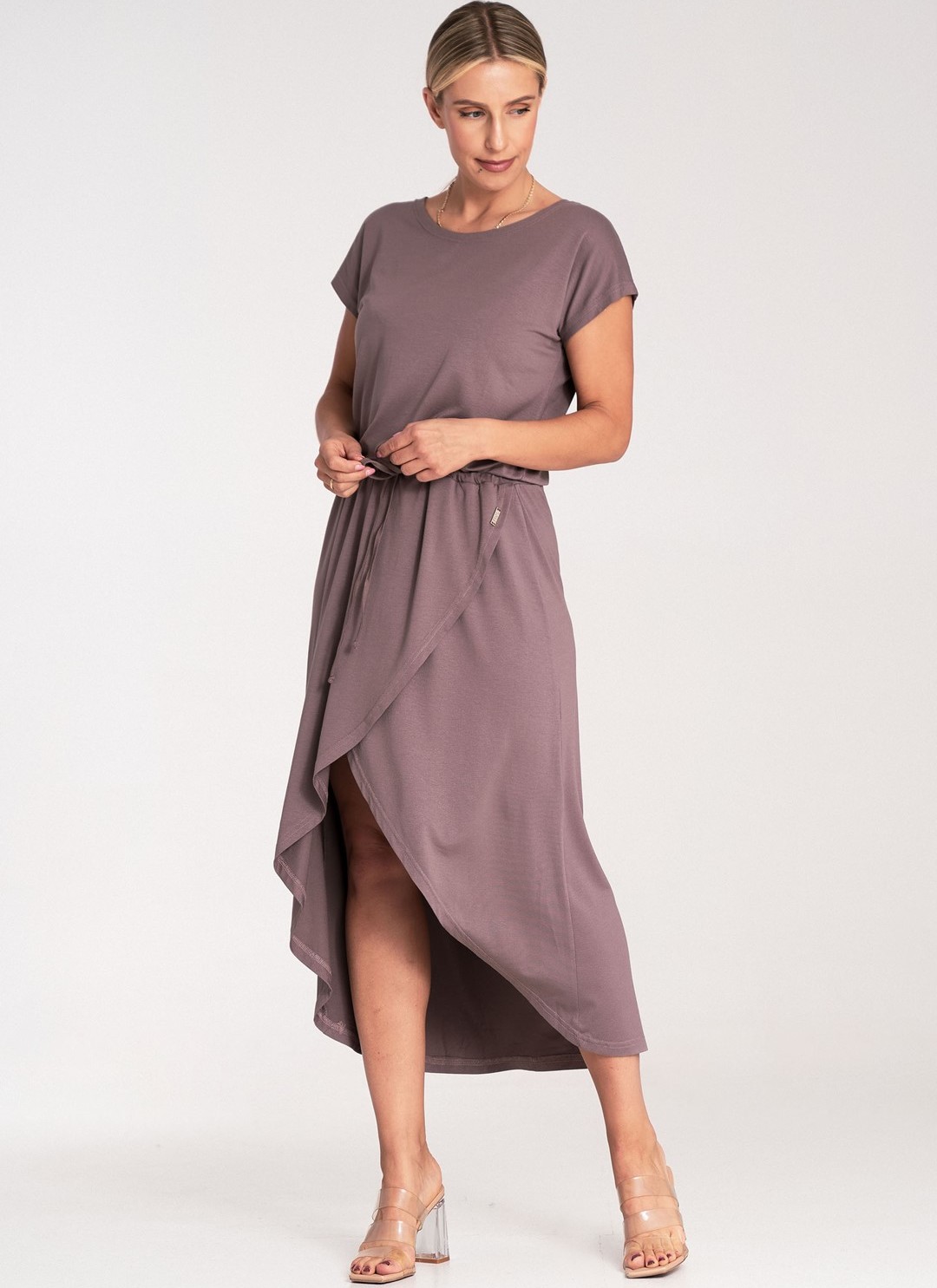 Dámske hnedé ležérne viskózové šaty M1041 Brown Veľkosť: S