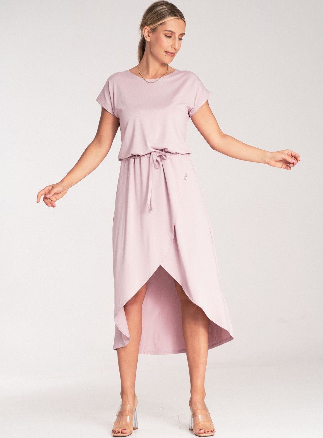 Dámske ružové ležérne viskózové šaty M1041 Pink Veľkosť: S