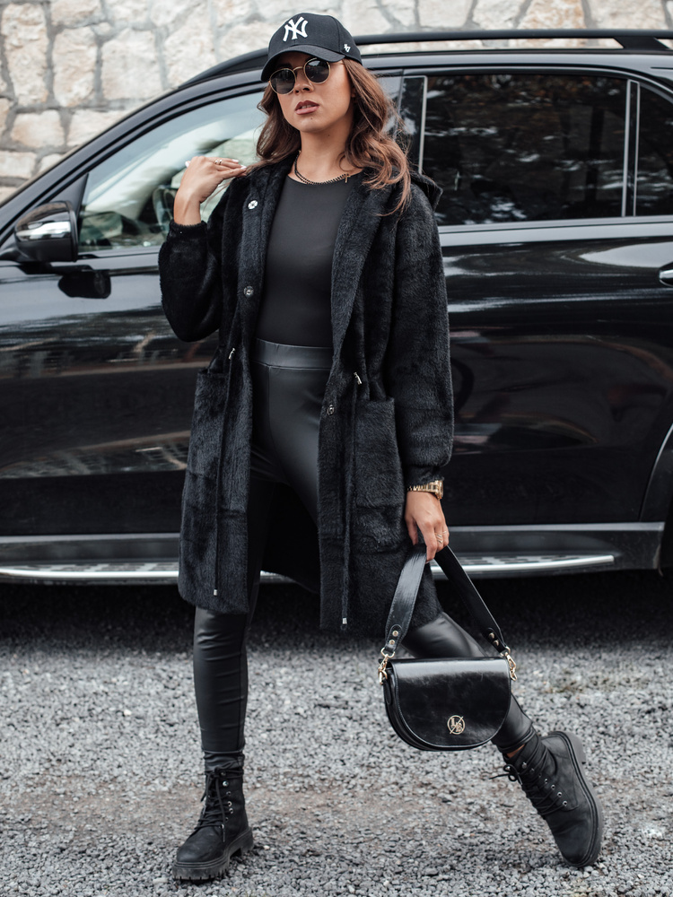 Čierny dámsky kabát s kapucňou MELBY NY0671 Veľkosť: S